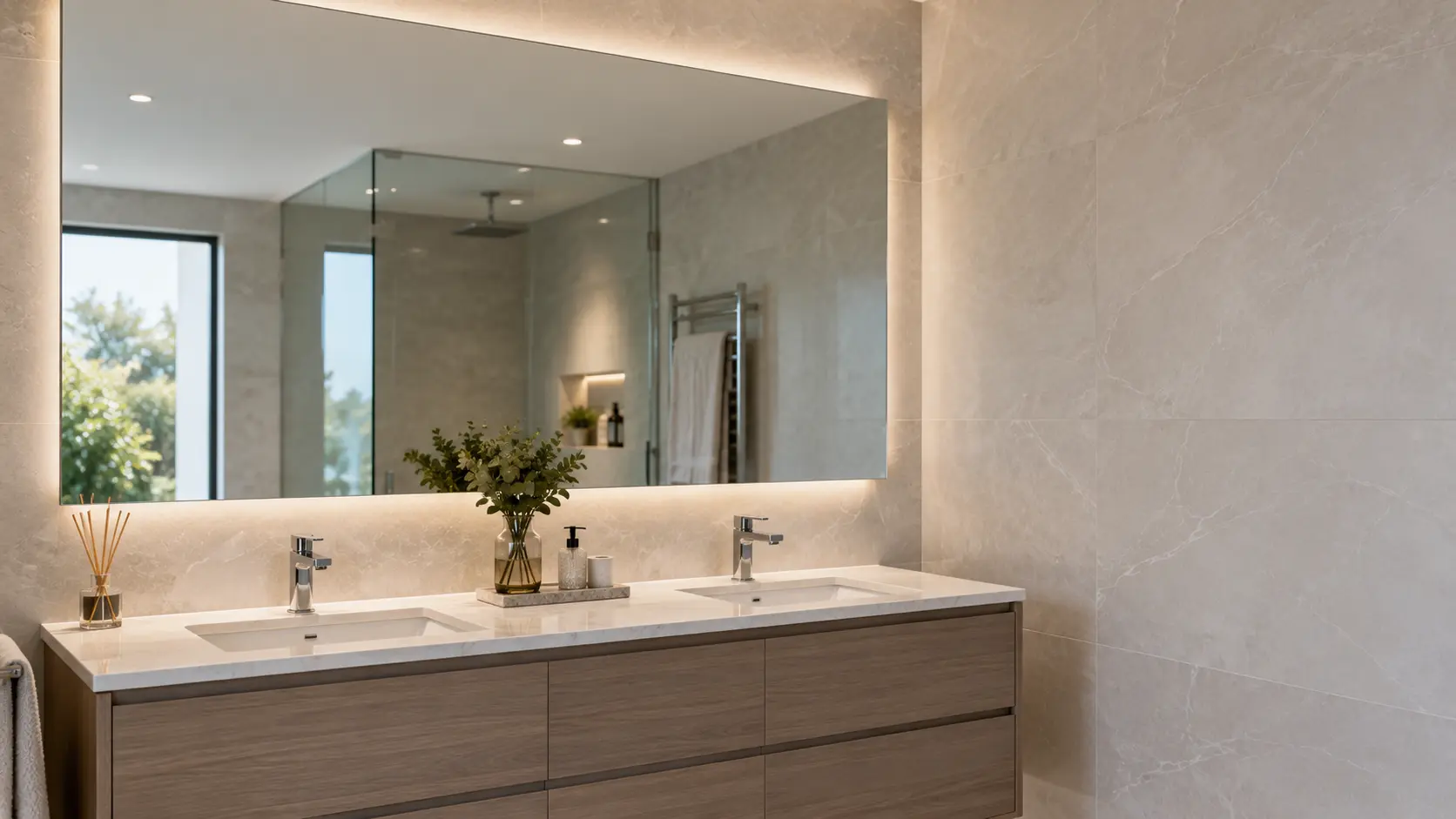 Large bathroom mirror installation